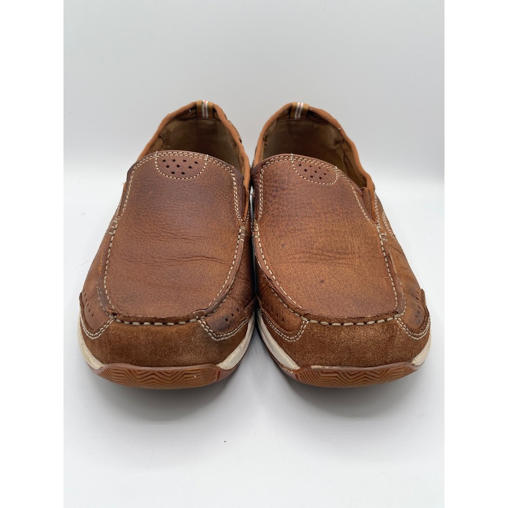 Clarks Men Brown Leather Slip On Loafers Ortholite Cushion Soft Sz 10.5W